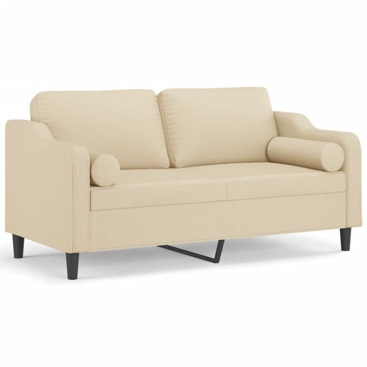 Dvivietė sofa su pagalvėlėmis, kreminės spalvos, 140cm, audinys