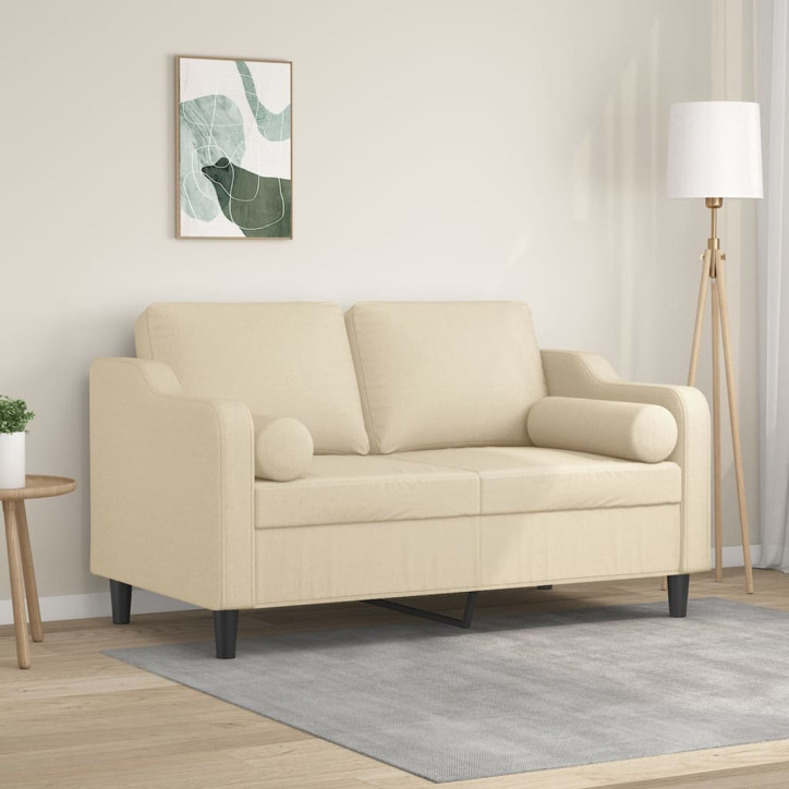 Dvivietė sofa su pagalvėlėmis, kreminės spalvos, 120cm, audinys