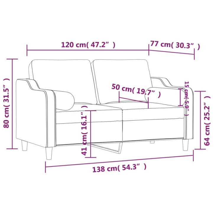 Dvivietė sofa su pagalvėlėmis, kreminės spalvos, 120cm, audinys