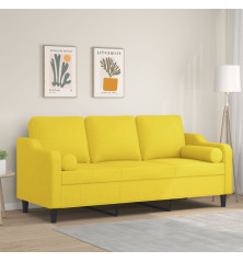 Trivietė sofa su pagalvėlėmis, šviesiai geltona, 180cm, audinys