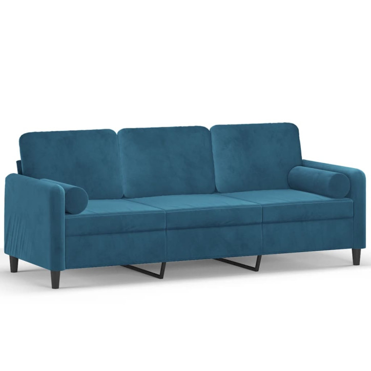 Trivietė sofa su pagalvėlėmis, mėlynos spalvos, 180cm, aksomas