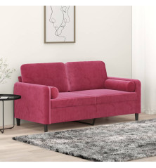 Dvivietė sofa su pagalvėlėmis, raudonojo vyno, 140cm, aksomas