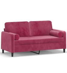 Dvivietė sofa su pagalvėlėmis, raudonojo vyno, 140cm, aksomas