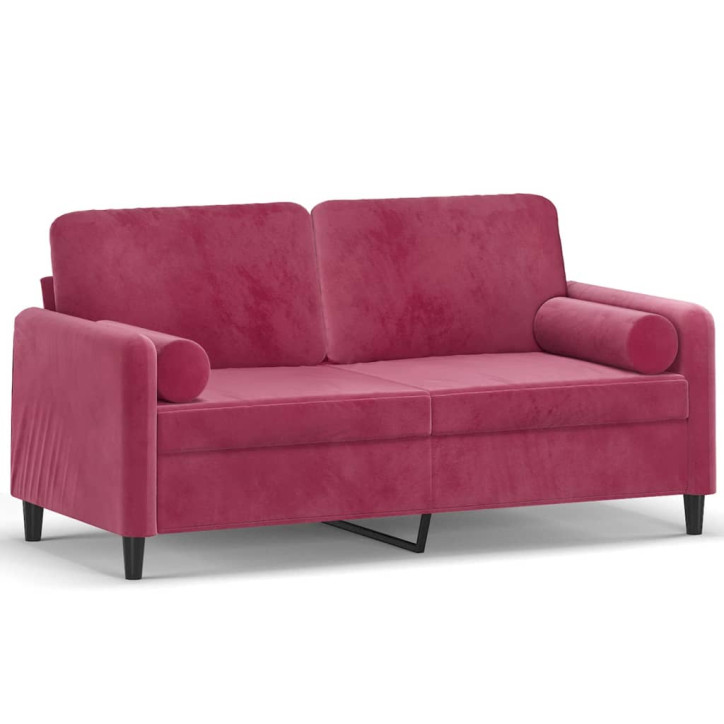 Dvivietė sofa su pagalvėlėmis, raudonojo vyno, 140cm, aksomas