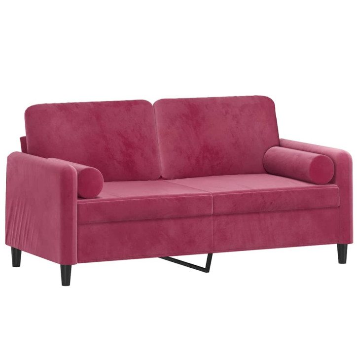 Dvivietė sofa su pagalvėlėmis, raudonojo vyno, 140cm, aksomas