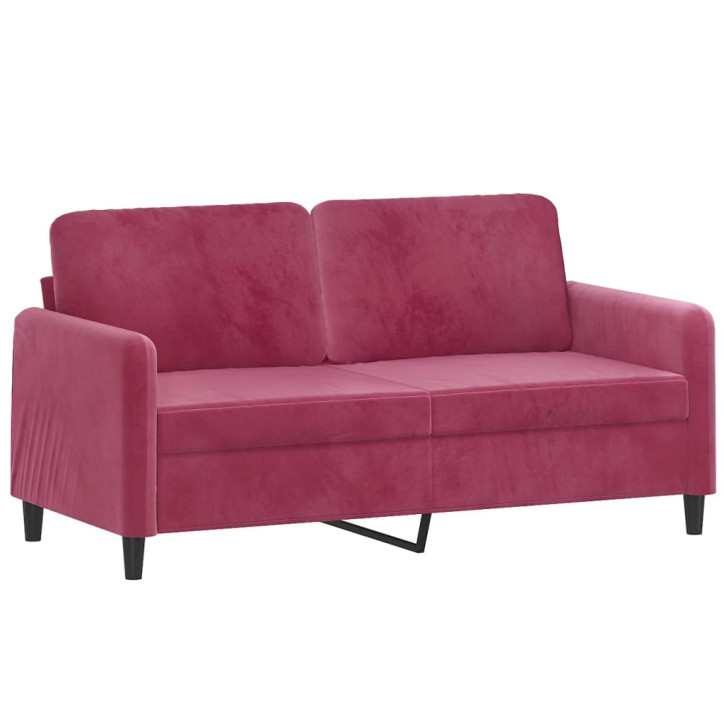 Dvivietė sofa su pagalvėlėmis, raudonojo vyno, 140cm, aksomas