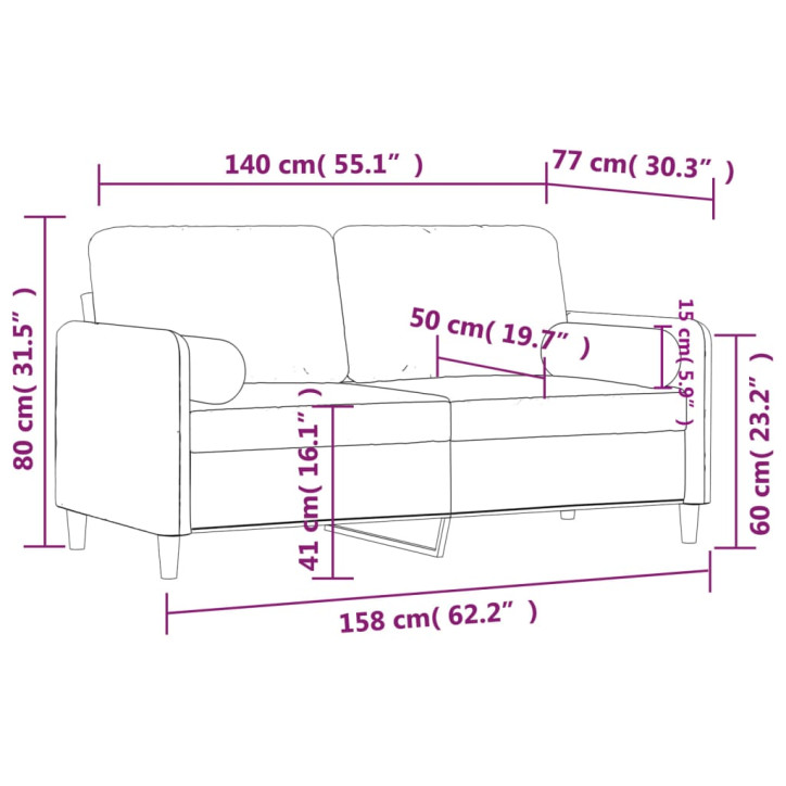 Dvivietė sofa su pagalvėlėmis, raudonojo vyno, 140cm, aksomas