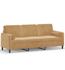 Trivietė sofa su pagalvėlėmis, rudos spalvos, 180cm, aksomas