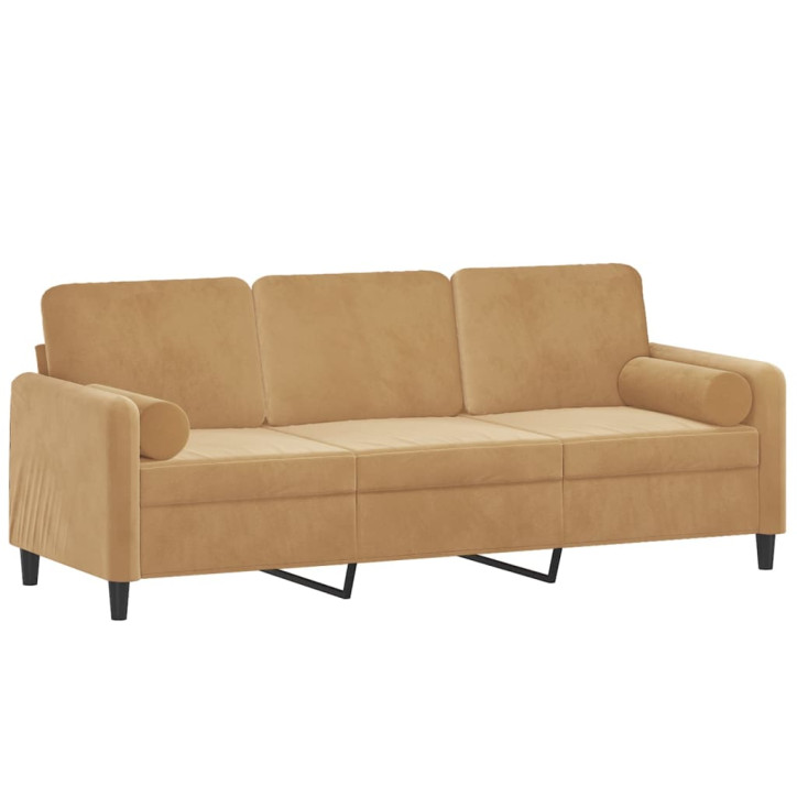 Trivietė sofa su pagalvėlėmis, rudos spalvos, 180cm, aksomas