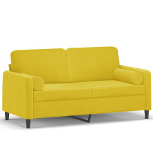 Dvivietė sofa su pagalvėlėmis, geltonos spalvos, 140cm, aksomas