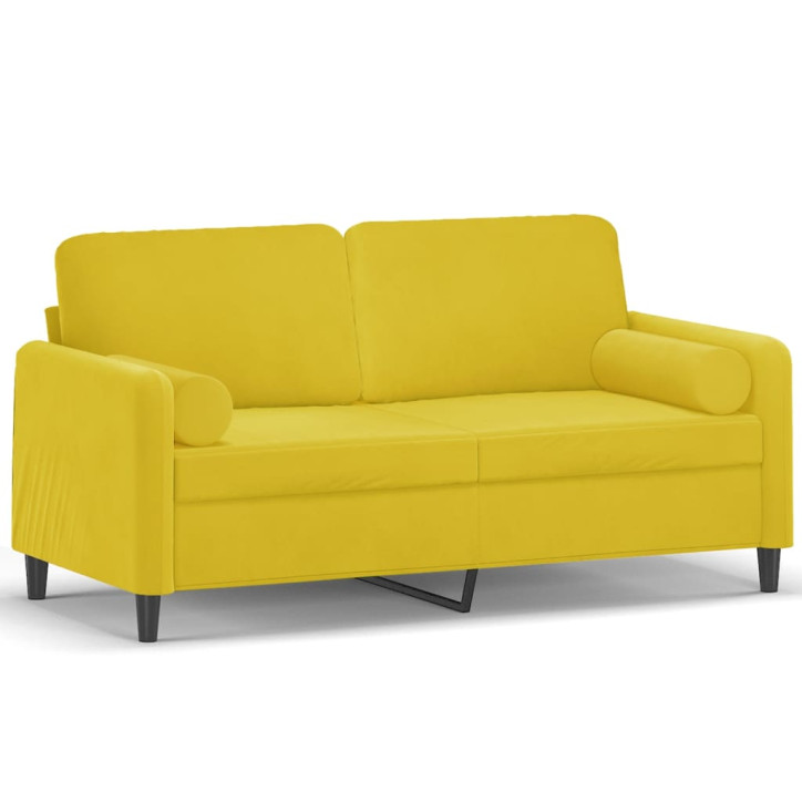 Dvivietė sofa su pagalvėlėmis, geltonos spalvos, 140cm, aksomas