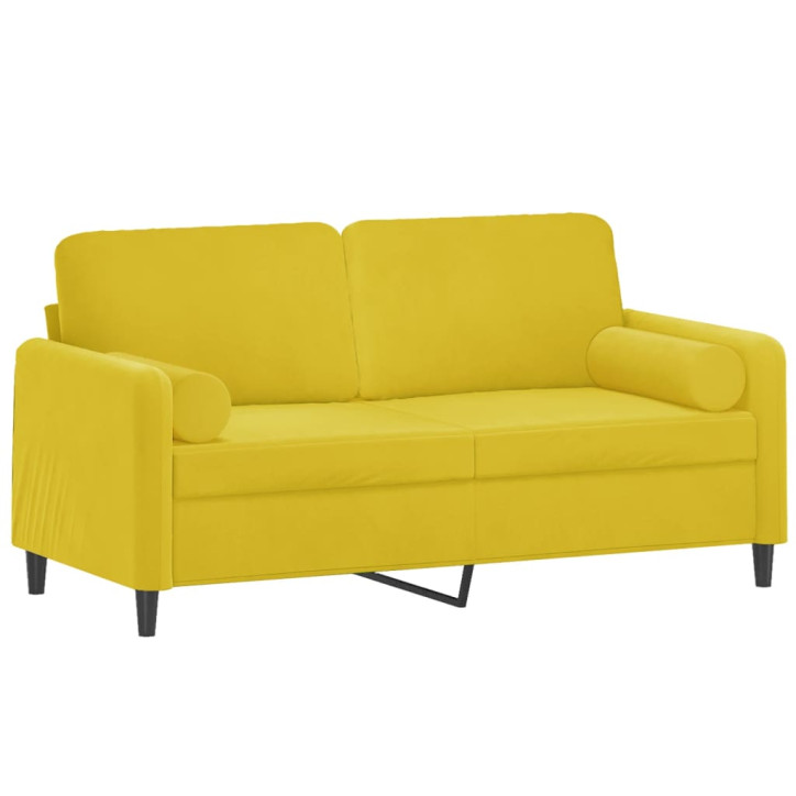 Dvivietė sofa su pagalvėlėmis, geltonos spalvos, 140cm, aksomas