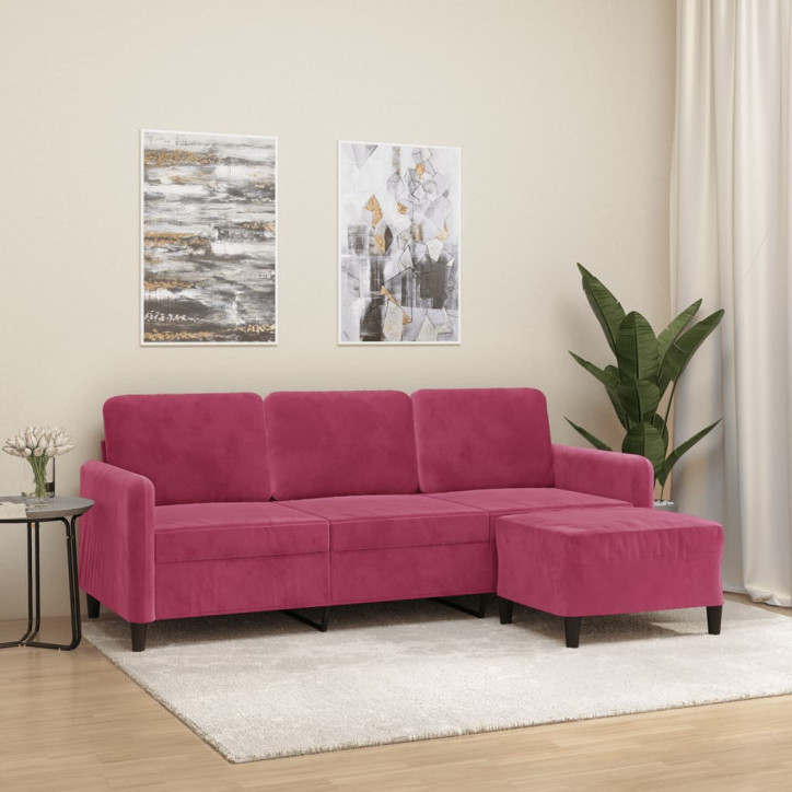 Trivietė sofa su pakoja, raudonojo vyno spalvos, 180cm, aksomas