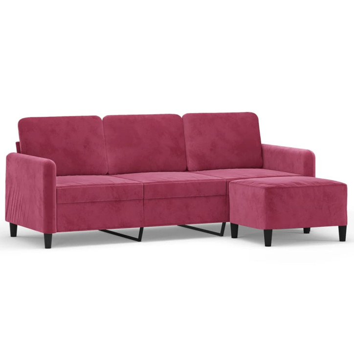 Trivietė sofa su pakoja, raudonojo vyno spalvos, 180cm, aksomas