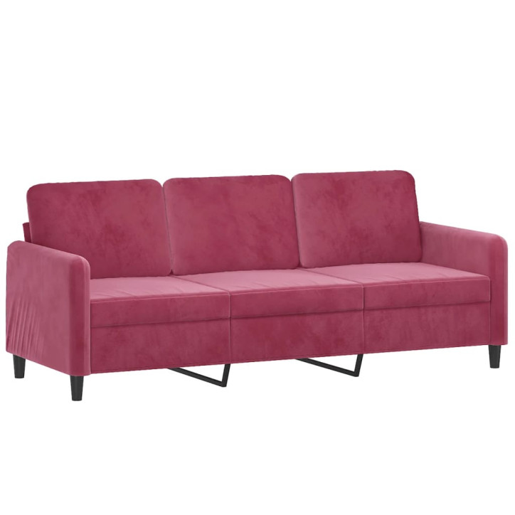 Trivietė sofa su pakoja, raudonojo vyno spalvos, 180cm, aksomas