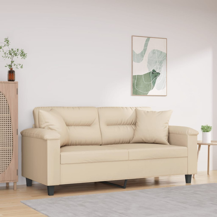 Dvivietė sofa su pagalvėmis, kreminė, 140cm, audinys