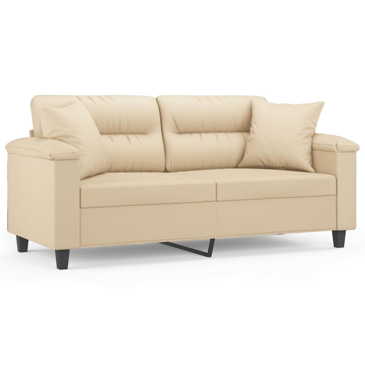 Dvivietė sofa su pagalvėmis, kreminė, 140cm, audinys