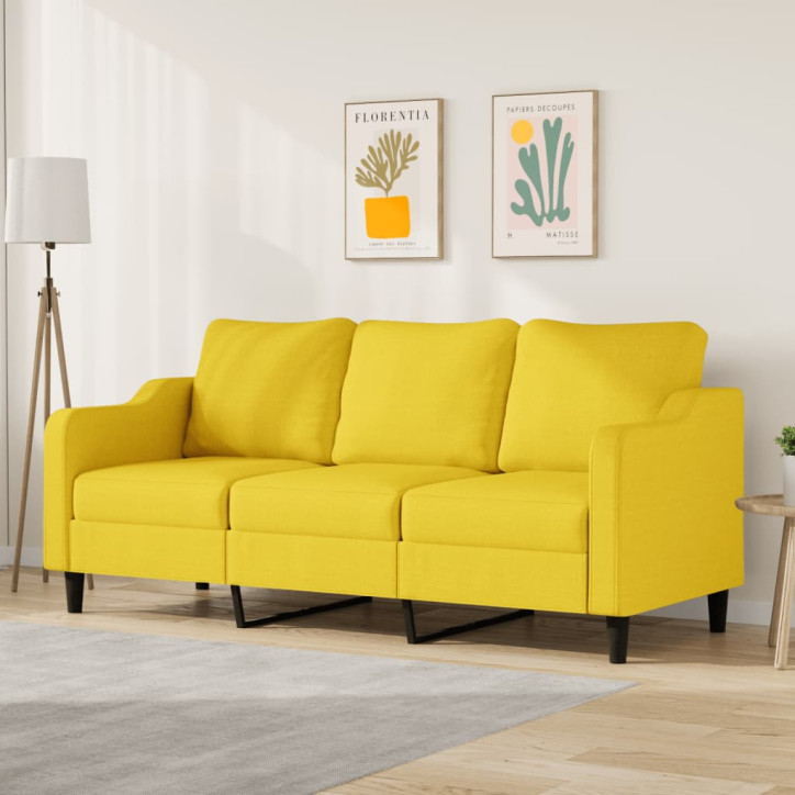 Trivietė sofa, šviesiai geltonos spalvos, 180cm, audinys