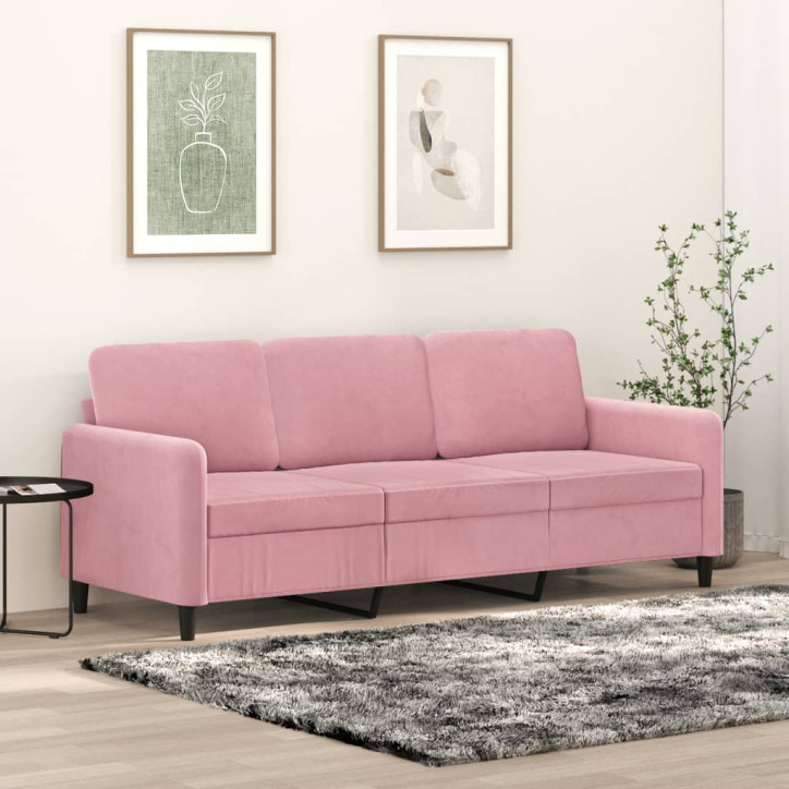 Trivietė sofa, rožinės spalvos, 180cm, aksomas