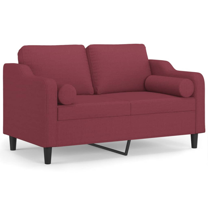 Dvivietė sofa su pagalvėlėmis, raudonojo vyno, 120cm, audinys