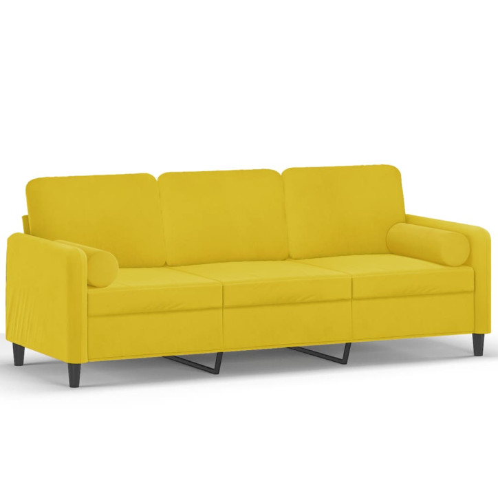 Trivietė sofa su pagalvėlėmis, geltonos spalvos, 180cm, aksomas