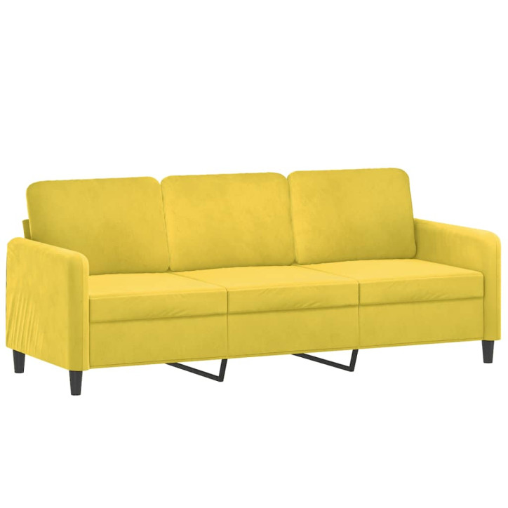 Trivietė sofa su pagalvėlėmis, geltonos spalvos, 180cm, aksomas