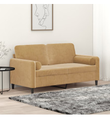 Dvivietė sofa su pagalvėlėmis, rudos spalvos, 140cm, aksomas