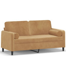 Dvivietė sofa su pagalvėlėmis, rudos spalvos, 140cm, aksomas