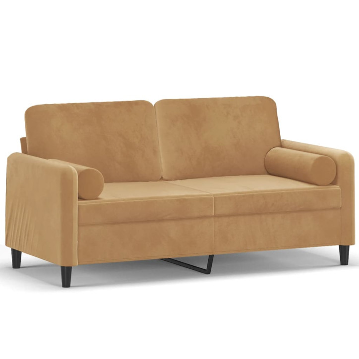 Dvivietė sofa su pagalvėlėmis, rudos spalvos, 140cm, aksomas