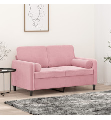 Dvivietė sofa su pagalvėlėmis, rožinės spalvos, 120cm, aksomas