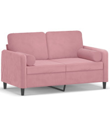 Dvivietė sofa su pagalvėlėmis, rožinės spalvos, 120cm, aksomas