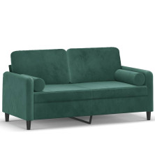 Dvivietė sofa su pagalvėlėmis, tamsiai žalia, 140cm, aksomas