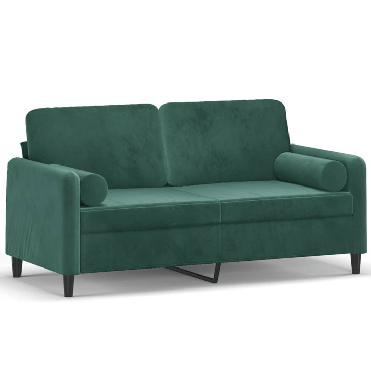 Dvivietė sofa su pagalvėlėmis, tamsiai žalia, 140cm, aksomas