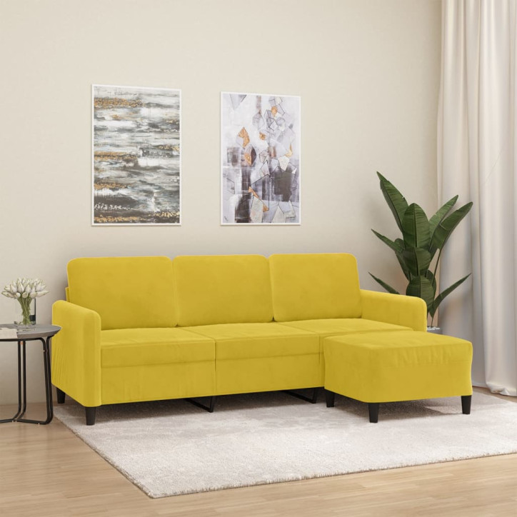 Trivietė sofa su pakoja, geltonos spalvos, 180cm, aksomas