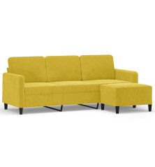 Trivietė sofa su pakoja, geltonos spalvos, 180cm, aksomas