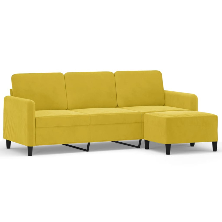 Trivietė sofa su pakoja, geltonos spalvos, 180cm, aksomas