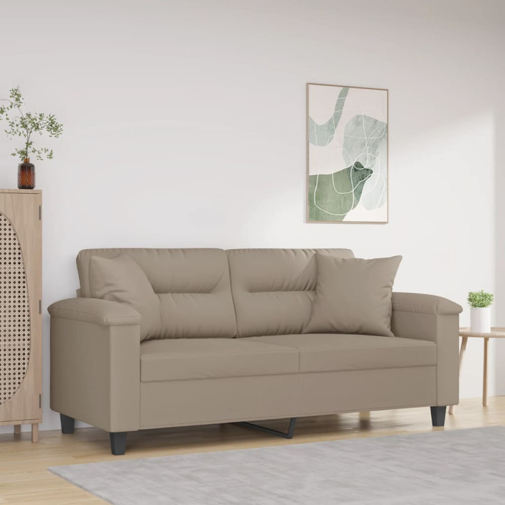 Dvivietė sofa su pagalvėmis, taupe, 140cm, mikropluošto audinys