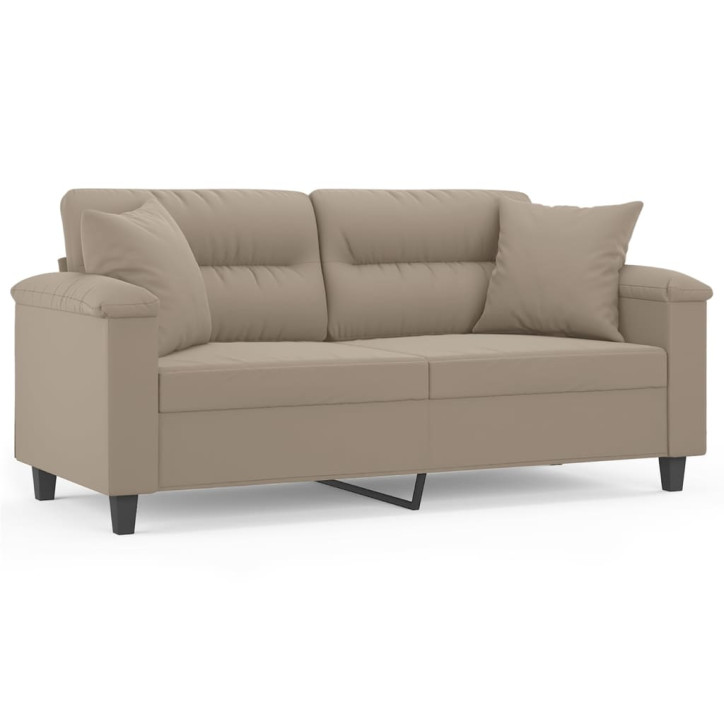 Dvivietė sofa su pagalvėmis, taupe, 140cm, mikropluošto audinys