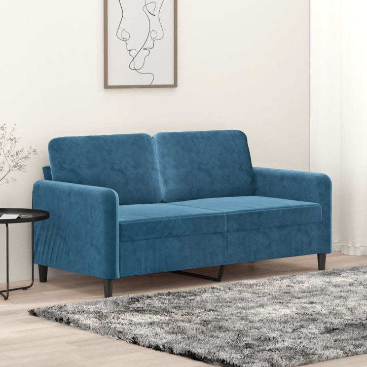 Dvivietė sofa, mėlynos spalvos, 140cm, aksomas