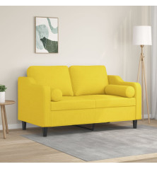 Dvivietė sofa su pagalvėlėmis, šviesiai geltona, 120cm, audinys