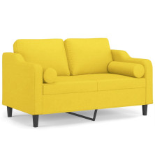 Dvivietė sofa su pagalvėlėmis, šviesiai geltona, 120cm, audinys