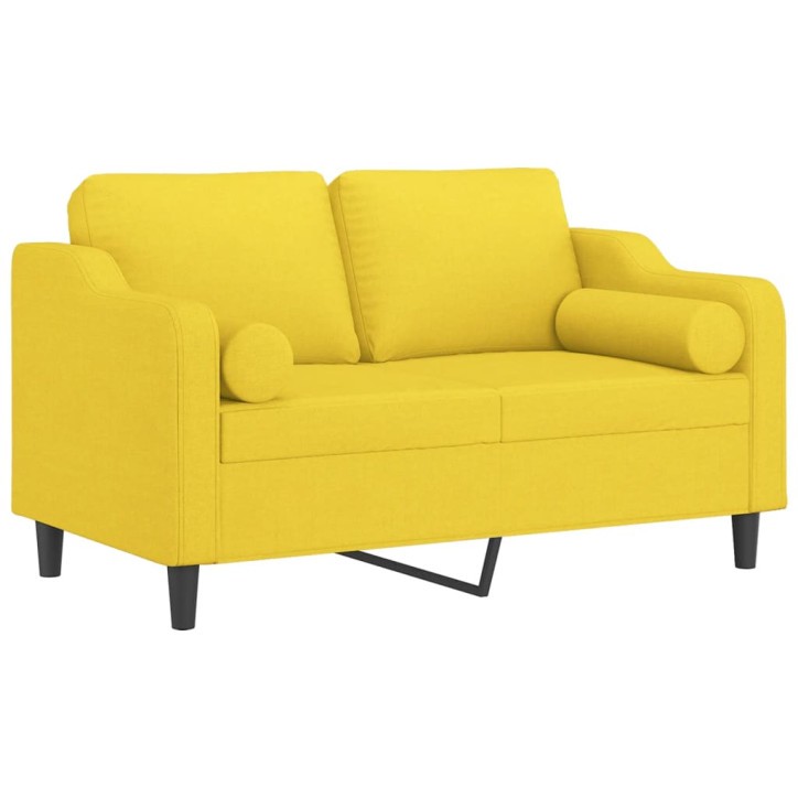 Dvivietė sofa su pagalvėlėmis, šviesiai geltona, 120cm, audinys