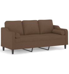 Trivietė sofa su pagalvėlėmis, rudos spalvos, 180cm, audinys