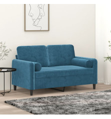 Dvivietė sofa su pagalvėlėmis, mėlynos spalvos, 120cm, aksomas