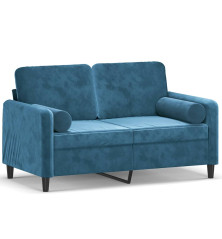 Dvivietė sofa su pagalvėlėmis, mėlynos spalvos, 120cm, aksomas