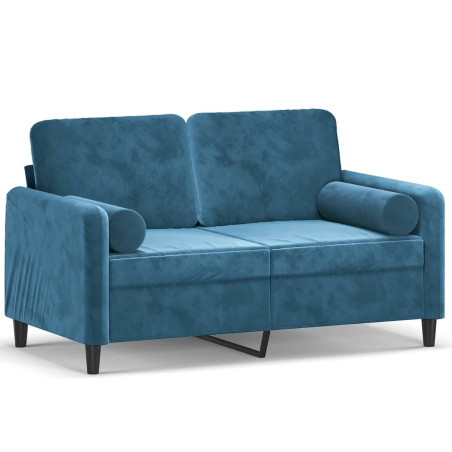 Dvivietė sofa su pagalvėlėmis, mėlynos spalvos, 120cm, aksomas