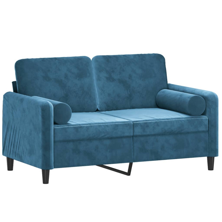 Dvivietė sofa su pagalvėlėmis, mėlynos spalvos, 120cm, aksomas