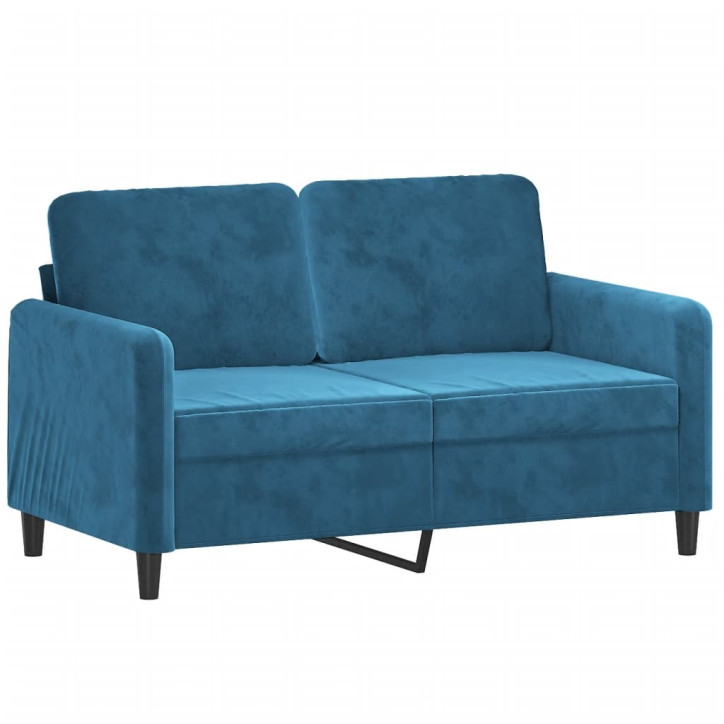 Dvivietė sofa su pagalvėlėmis, mėlynos spalvos, 120cm, aksomas