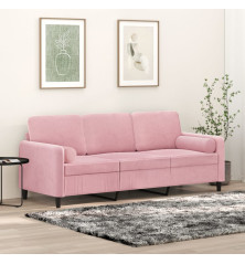 Trivietė sofa su pagalvėlėmis, rožinės spalvos, 180cm, aksomas