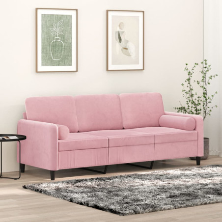 Trivietė sofa su pagalvėlėmis, rožinės spalvos, 180cm, aksomas